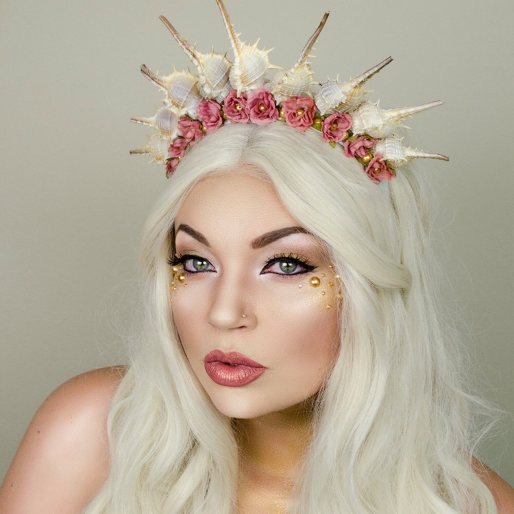 Pink flower and sea shell mermaid crown